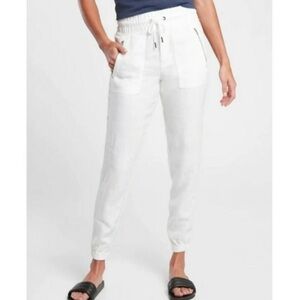 Athleta White Linen Drawstring Joggers